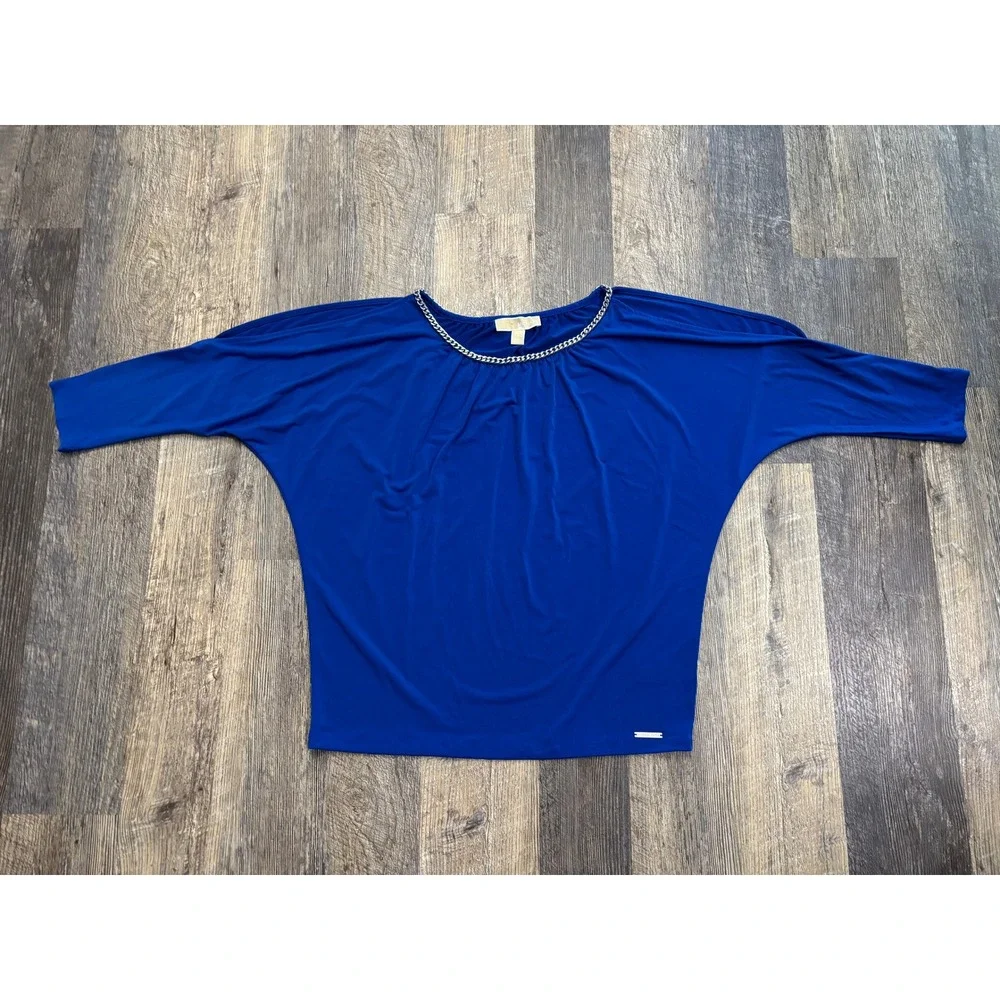 Michael Kors Royal Blue Chain Neck Cold Shoulder Batwing‎ Top Small